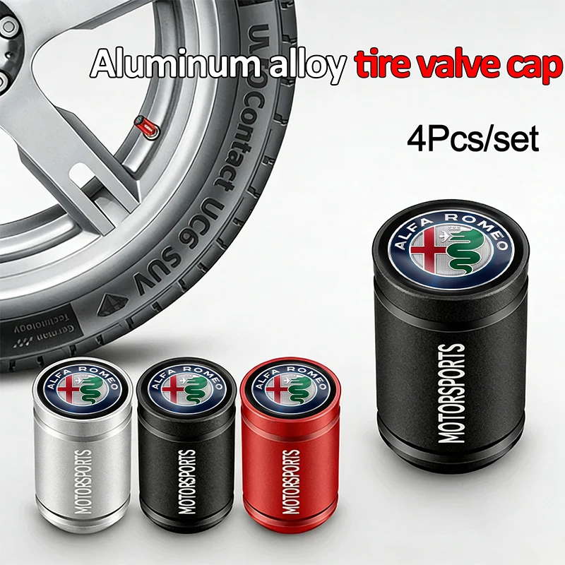 4 Peças de Tampas de Válvula de Pneu com Emblema de Carro, Acessórios Automotivos para Alfa Romeo Giulia 159 156 Giulietta 147 Volante Tonale Stelvio