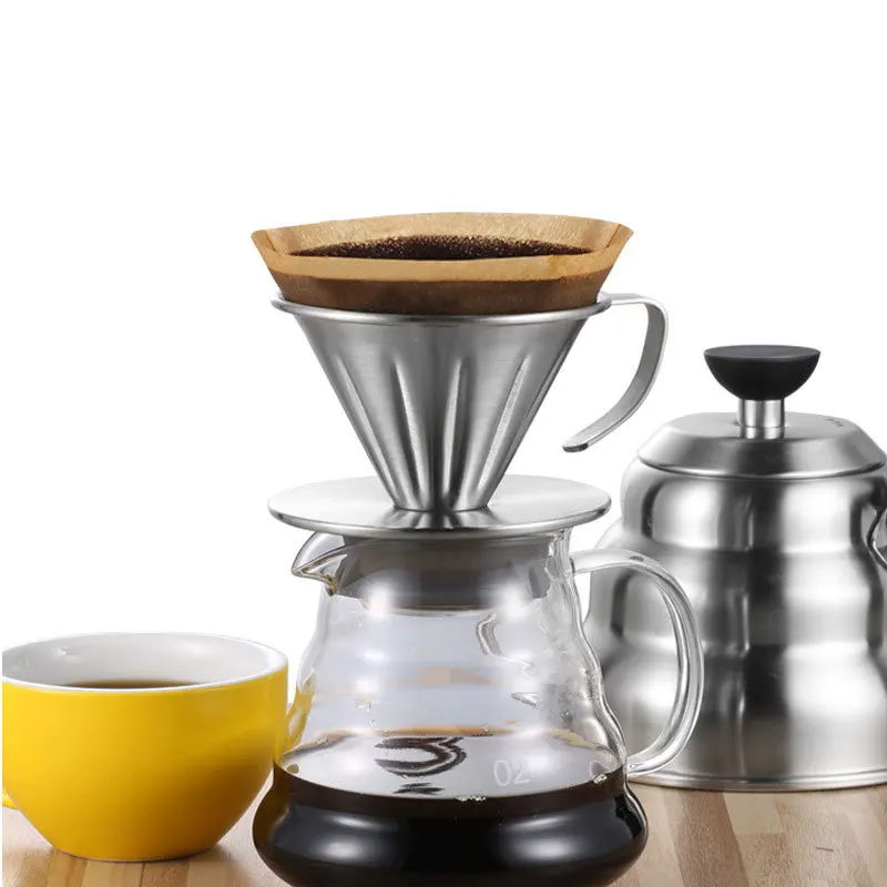 Pour-over Kettle Drip Filter Funnel Filter Cup Sharing Pot 304 Stainless Steel Coffee Filter Cup