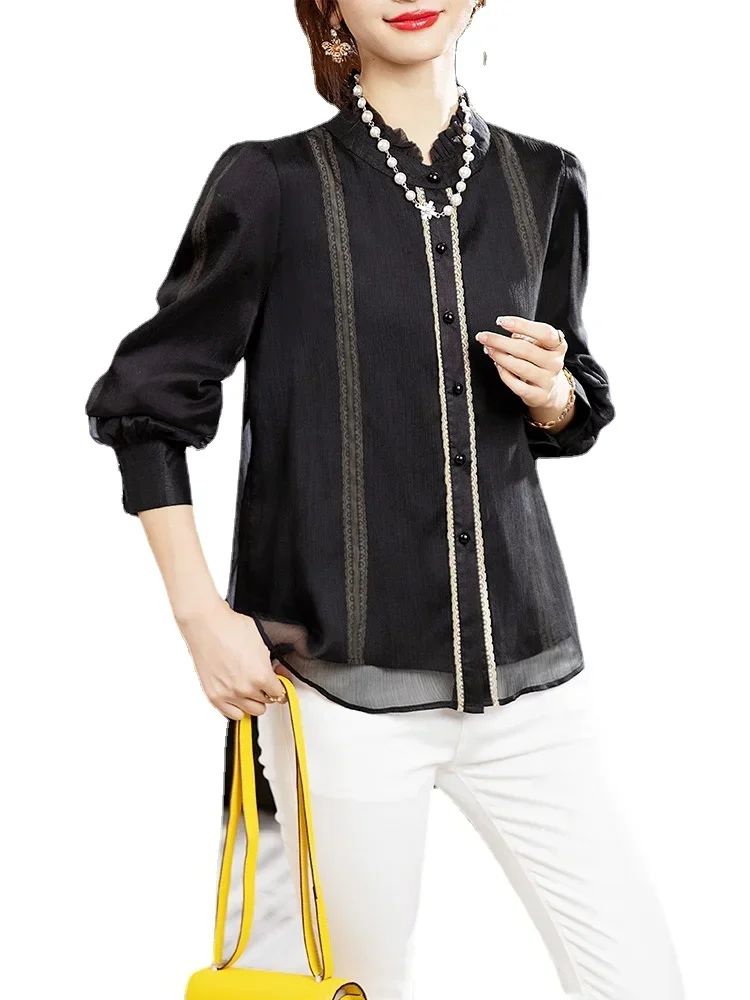 

Elegang Black Shirts Women Full Sleeve Loose Blouses Tops Mujer Korean Shirt