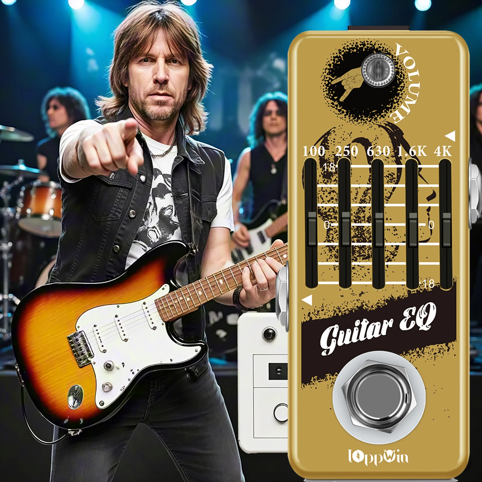 

IOppWin Ultra-Compact 5-Band Guitar EQ Pedal - World's Smallest Graphic Equalizer, 100Hz-4kHz, ±18dB Adjustment, True Bypass
