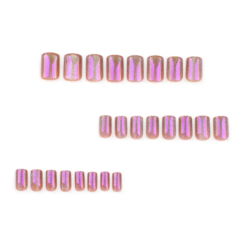 24pcs/box Aurora Cat Eye Purple Solid Color Manicure Short Style High-end Light Luxury Wearable Nails Internet Celebrity Hot Sty