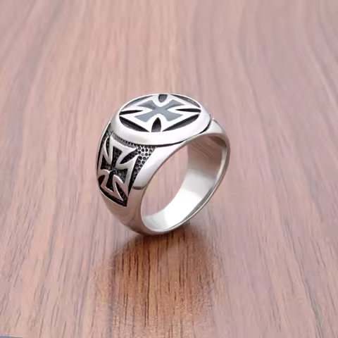 Punk 316L Stainless Steel Silver Color Black Epoxy Resin Cross Ring Classic Fashion Jewelry
