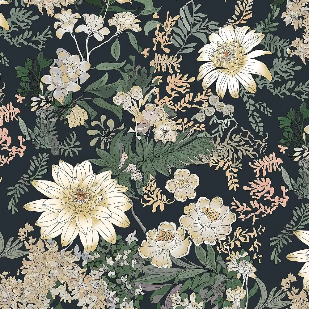 

Peel And Sti Wallpaper Vintage Floral Wallpaper Boho Contact Paper Dark Green Leaf Flower Self Adhesive Removable Wall Paper