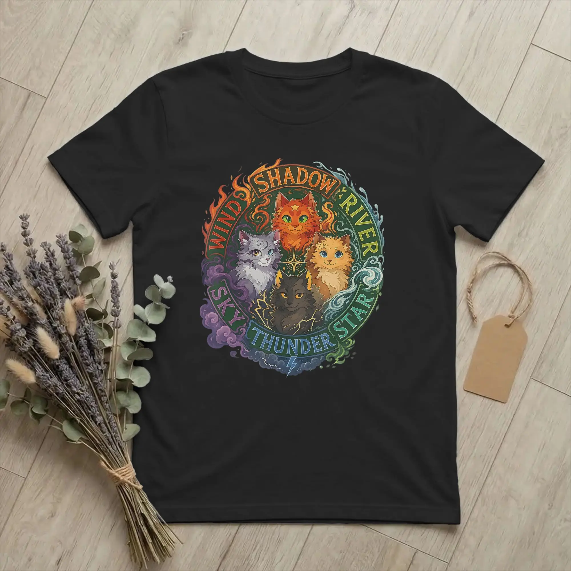 Men's T-Shirts Wind Shadow River Star Thunder Sky Cat Vintage Cotton Tee Shirt FireStar T Shirt Round Collar Clothes 4XL 5XL 6XL