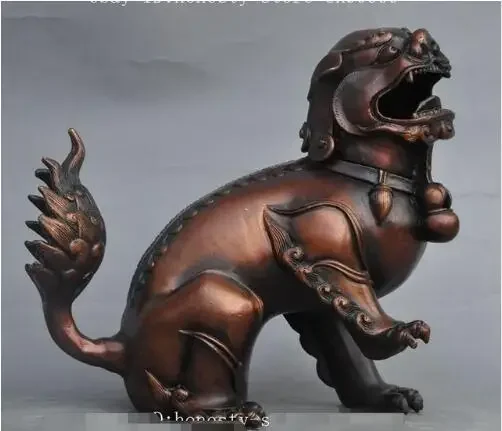 chinese bronze copper fengshui foo dog lion beast statue incense burner Censer