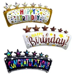 3pcs Aluminum Balloon for Happy New Year, Gradual Change, English Color, Sparkling English Birthday Star Flag, Happy New Year