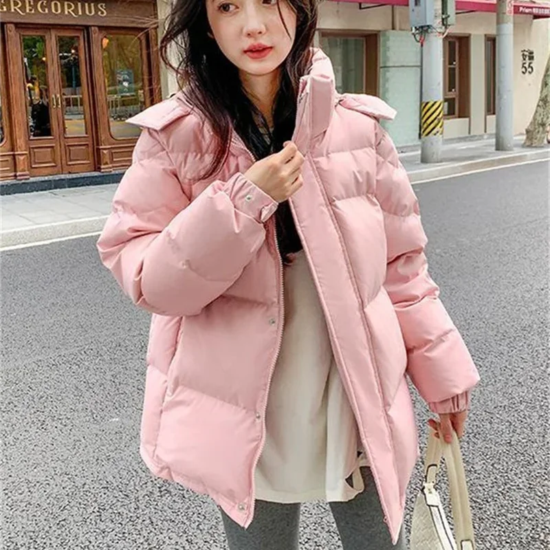 Korean Women Parkas Winter Warn Down Cotton Clothes Casual Solid color Hooded padded Coat female Loose Puffer Bomber Jacket T693