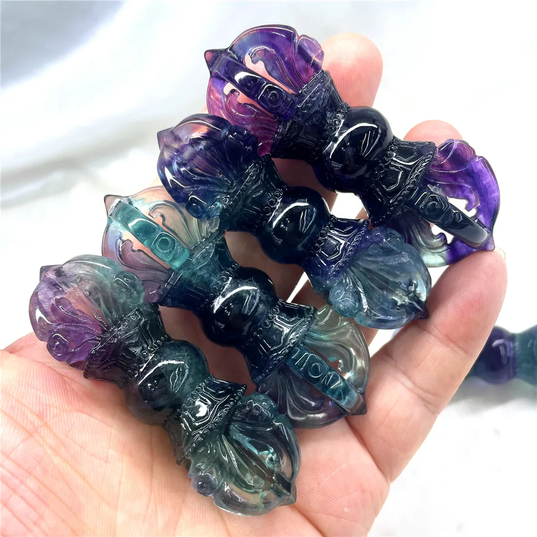 8cm Natural Rainbow Fluorite Vajra Magic Pestle Sculpture Crystals Dorje Phurba Aesthetic Decor Wicca Dr Stone New Products