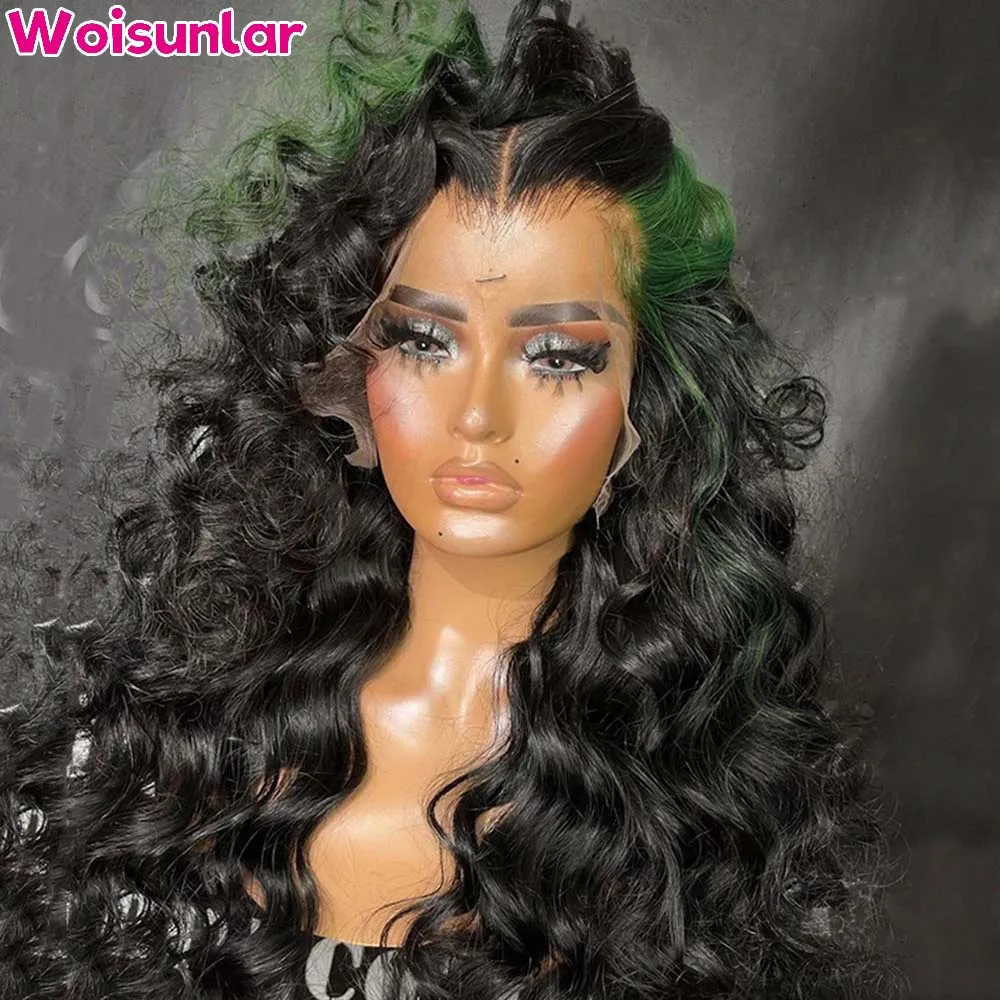 13x4 Transparent Lace Front Wig Highlight Green Loose Deep Wave Wig 100% Human Hair Pre Plucked Lace Frontal Wig for Black Women