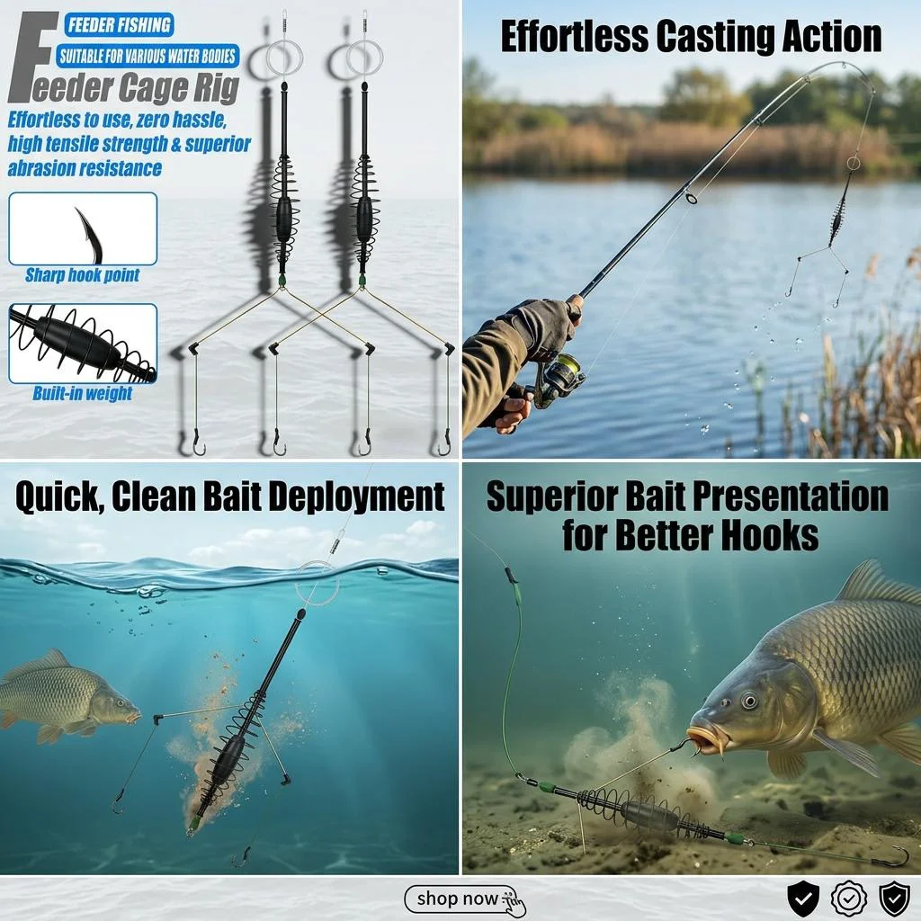 YOTO Carp Fishing Feeder Cage Rig Pre-tied Double Hook Bait Spring with Built-in Weight Tackle view 6