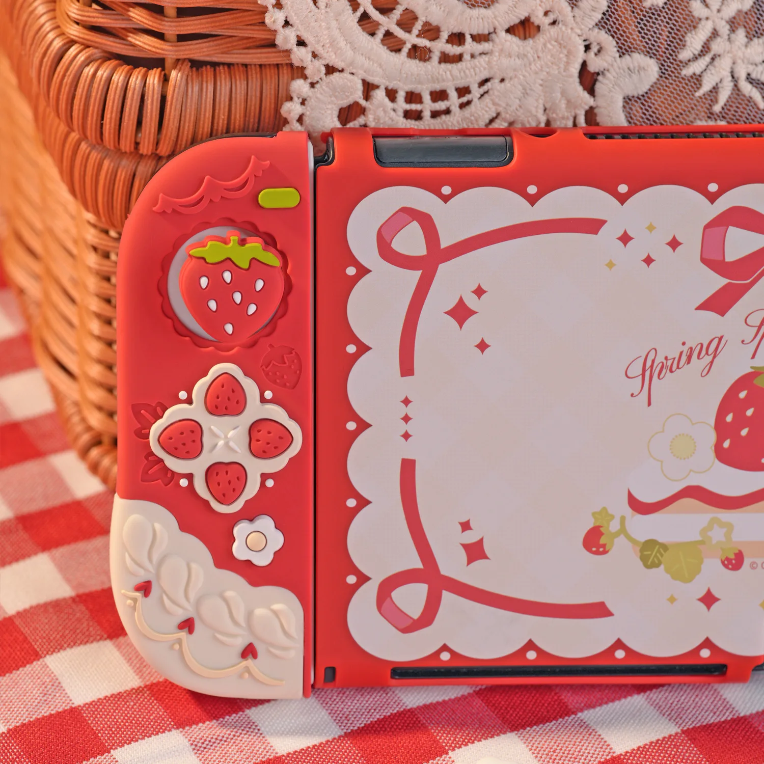 الفراولة الصلب الغطاء الخلفي شل حامي لنينتندو سويتش/Oled Joy-Con تحكم قبضة اليد ABXY أزرار سيليكون غطاء كامل