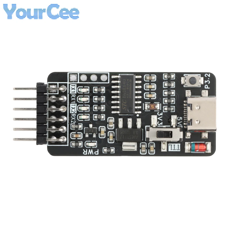 2szt/1szt Typ-C USB do Dual CDC UART Serial Drive Free STC ISP Microcontroller Program Cold Start Download Burner 5V/3.3V TTL