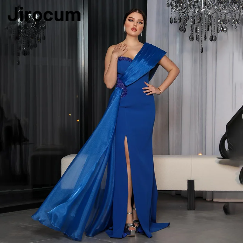 

Jirocum Saudi Arabia Mermaid Prom Dresses Women's One Shoulder Beaded Party Evening Gown Side Slit 2024 Formal Occasion Dress