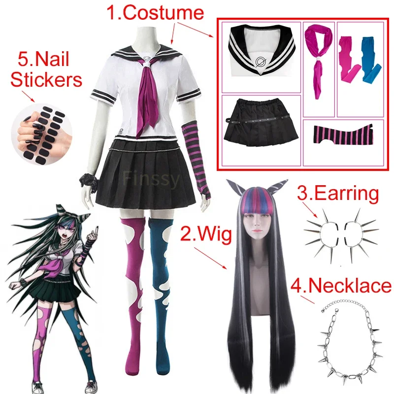 Anime Danganronpa Mioda Ibuki Cosplay Costume Female Student Skirt Uniform Halloween Carnival Funny Wig