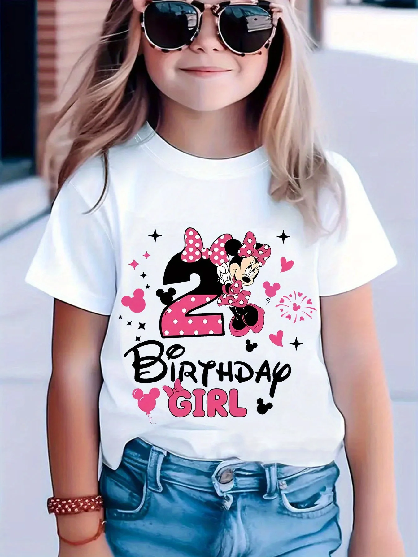 

Футболка для девочек на 2-й день рождения с Минни Маус Disney, хлопковые футболки с короткими рукавами, детские топы с героями мультфильмов Y2k, футболка для девочек, детская одежда