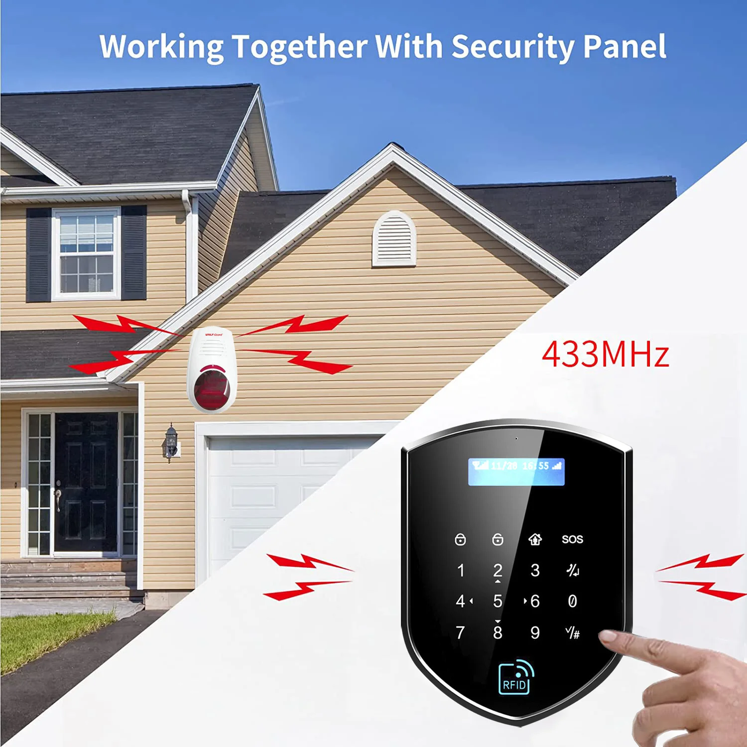 Wolf-Guard 433MHz ไร้สายเสียงกระพริบไซเรน 110dB ในร่มกลางแจ้งกันน้ําสําหรับ GSM WiFi Home Security ระบบกันขโมย