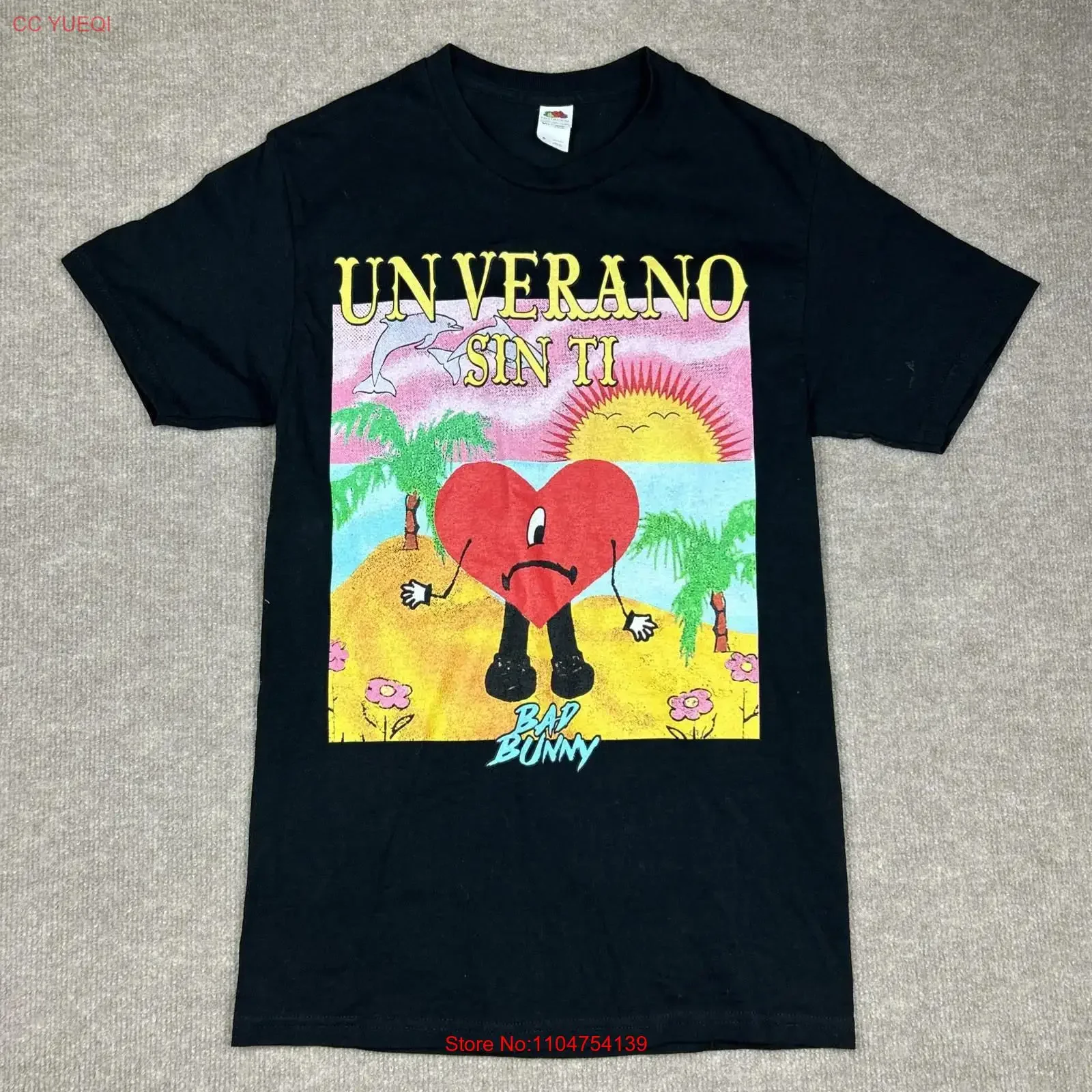 Camiseta Bad Bunny Un Verano Sin Ti, Talla Adulto Grande, Negra, Estilo Vintage Lavado, Streetwear, Elástica, Diseño Gráfico