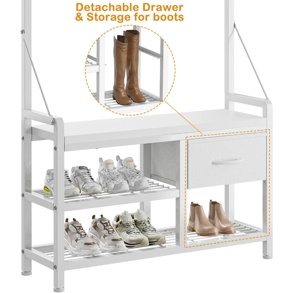 مقعد مدخل 5 في 1 مع 17 خطافًا، وحدة تخزين الأحذية ورف المعاطف، وتصميم ذكي قائم بذاته للمنزل