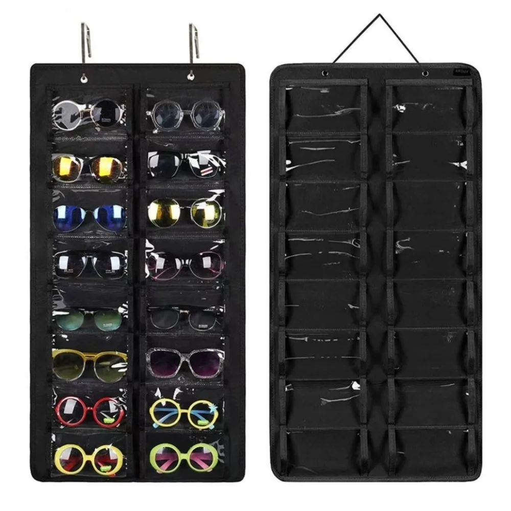 16 Slots Eyeglasses Stand Holder Space Saving Dustproof Sunglasses Storage Bags Hanging Design Transparent Visible