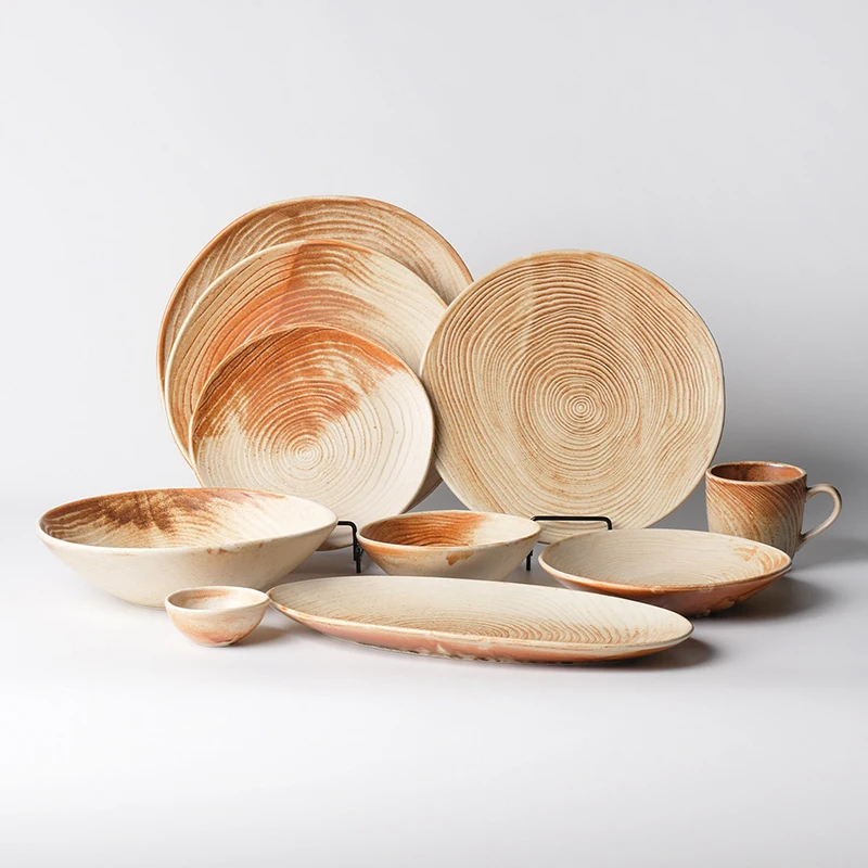 Creative Tree Ring Texture Ceramic Plates Chinese Modern Make Old Threads Dinner Plate Restaurant Kiln Transformed Tableware