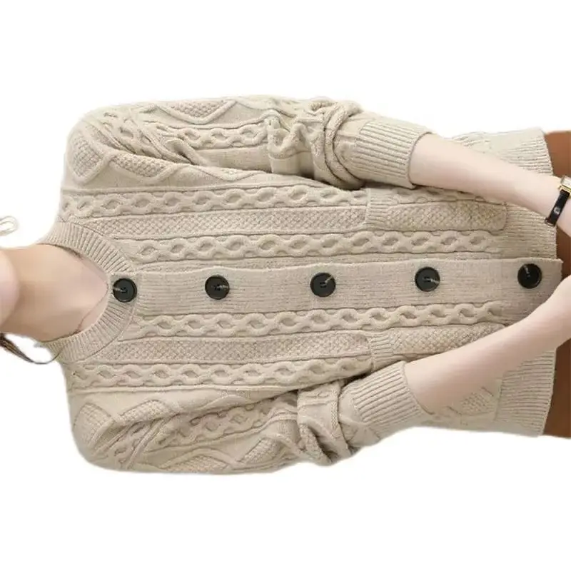 

Cashmere Sweater Spring Autumn New Ｏ-neck Cardigan Women's Thicken Loose Coat XXXL Mom Coat Knitted Shirt Woolen Coat For Ｗomen