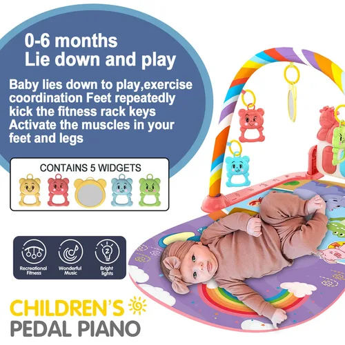 Imagen 2 del producto Alfombra de gimnasio para actividades musicales para bebé, alfombra para recién nacido, Pedal, teclado de Piano, estante de Fitness infantil, tapete para gatear, juguetes de regalo