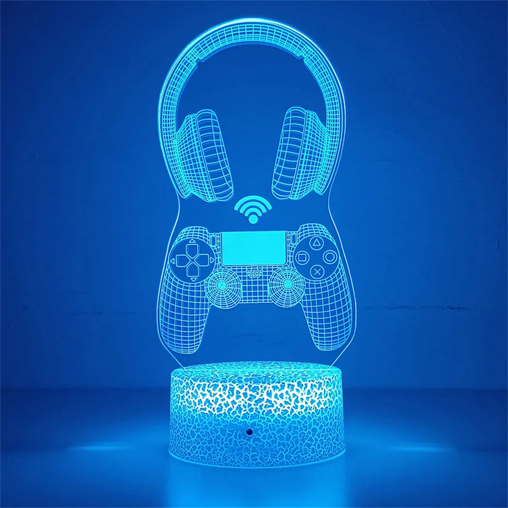 Luz nocturna para mando de PS4, lámpara de ilusión 3D, auriculares de juego, luz para decoración de dormitorio, lámparas LED de noche para mesita de noche, regalo para niños