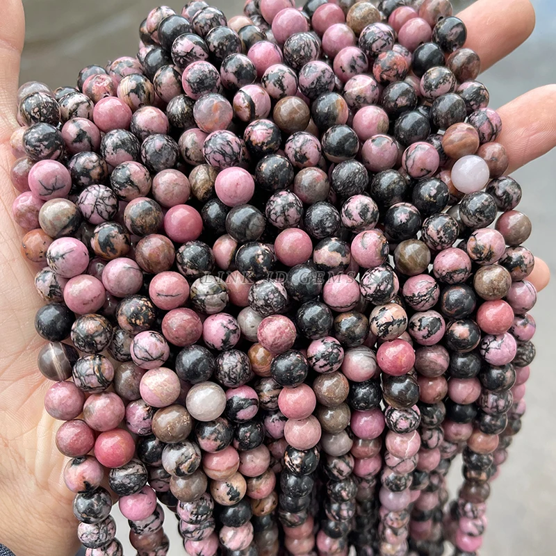 4 6 8 10mm Natural Stone Black Line Rhodonite Beads Round Loose Spacer Beads For Jewelry Making DIY Bracelet Necklace Accessory