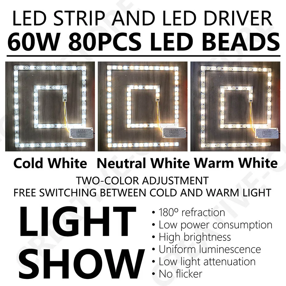 DIY Installieren Runde Quadratische Hohe Helligkeit LED Deckenleuchte PCB LED Warm Kalt Weiß Rund Ersetzen 20W 40W 60W 2D Rohr AC 220V – Detail 3