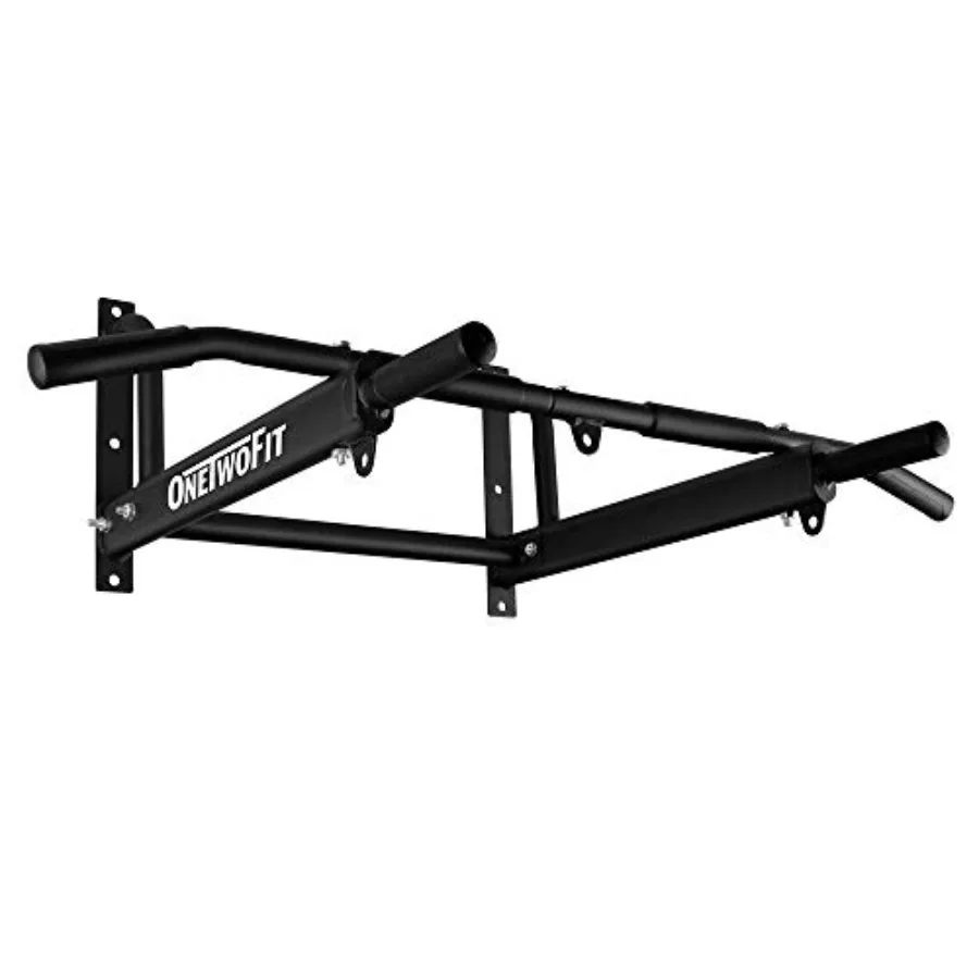 

OneTwoFit Wall Mounted Pull Up Bar with More Stable 6-hole Design for Indoor and Outdoor Use Black Supports up to 440 Lbs