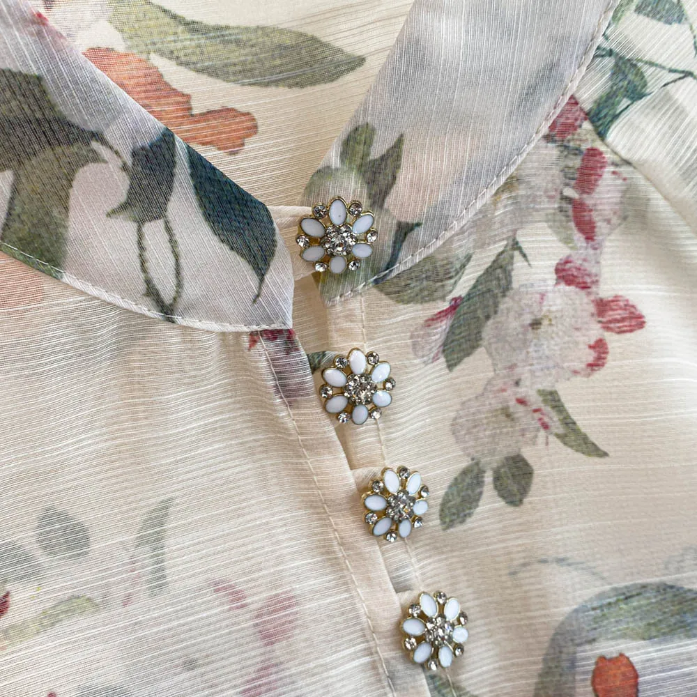 High-end Retro Printed Apricot Shirt Sets for Women 2025 Spring New Design Single-breasted Shirt and Skirt Two-piece Sets