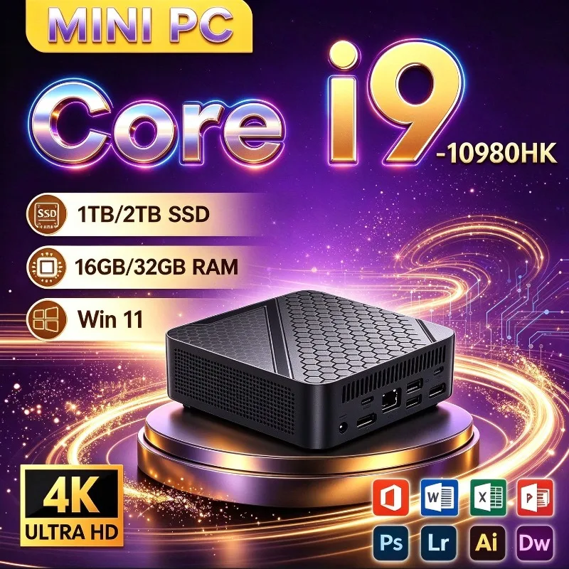 I9 10980HK Mini PC Compact Desktop Computer Honeycomb Cooling Multiple Ports Space‑Saving for Home Office Business