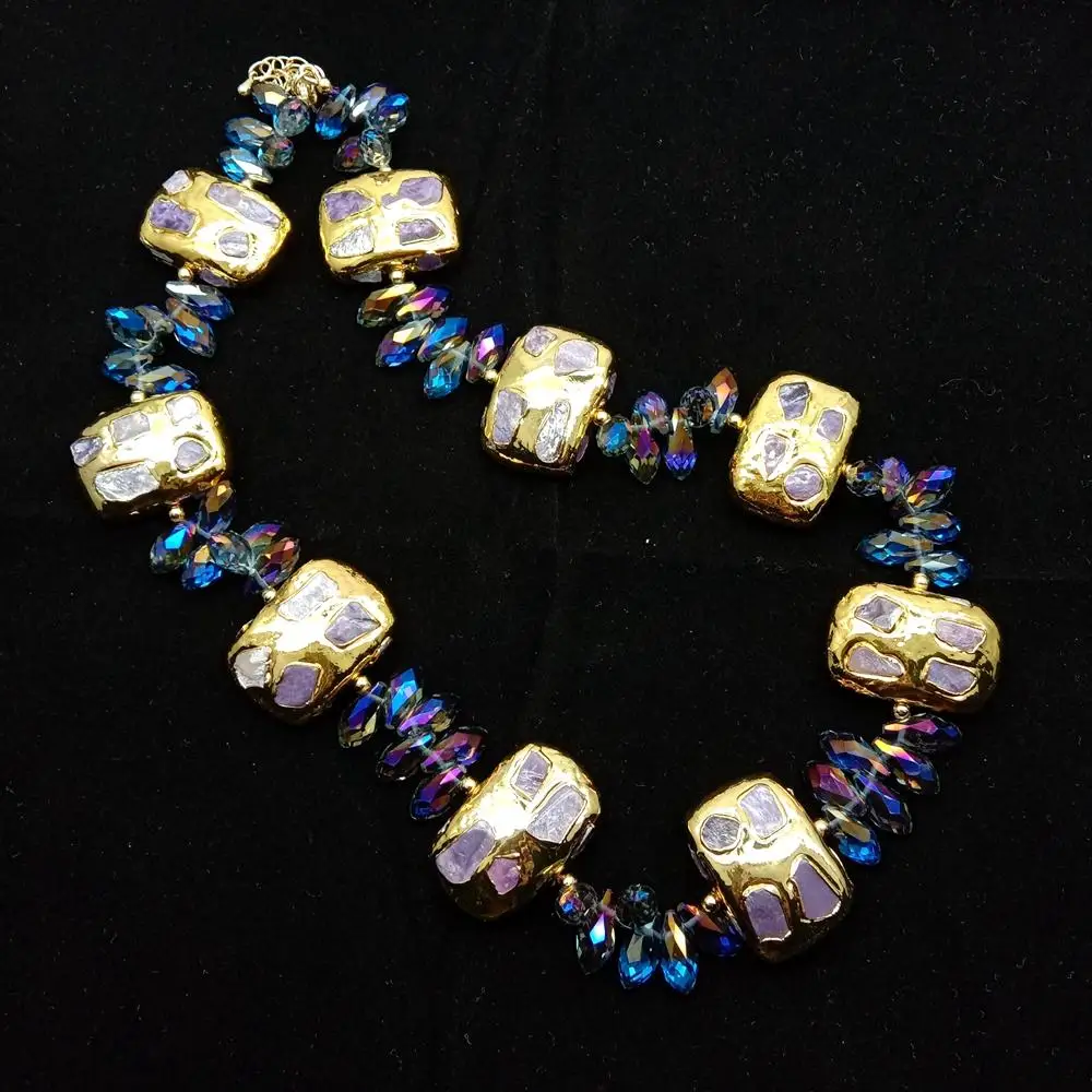 

Y·YING Natural Stones Purple Charoite Chips Rectangle Choker Beaded Necklace