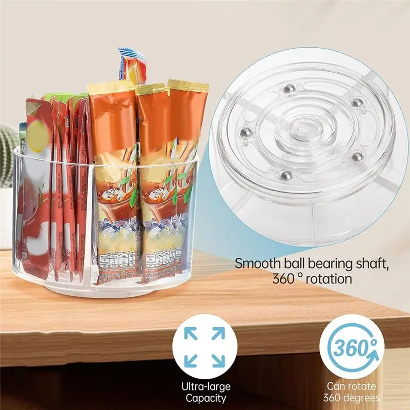 ABUN Drink Packet Organizer Rotating Water Flavor Packet Holder, Transparent Countertop Storage for Mix Packets