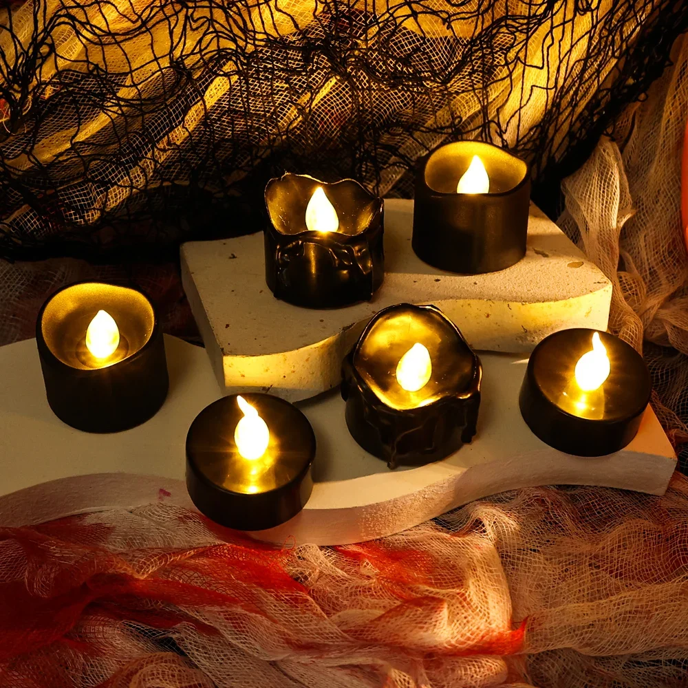 12Pcs Black LED Candle Lamp Battery Operated Tea Light Flameless Fake Electronic Candle For Halloween Xmas Party Decoration image 5