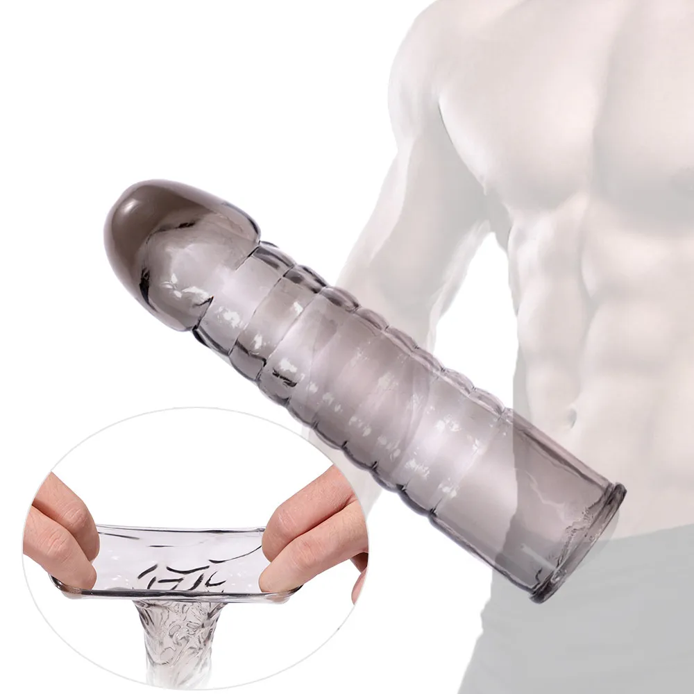 Silicone Reusable Condom Enlargement Penis Sleeve Extender Enhancer Penis Cocks Cover Delay Ejaculation Adult Sex Toys For Men