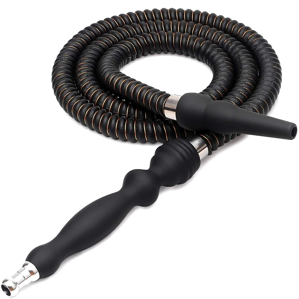 DEJAYA Hookah Hose Rubber Handle with Metal Tip Leather Wrapped Shisha Pipe Hose Washable Durable Chicha Narguile Hose 1.5m