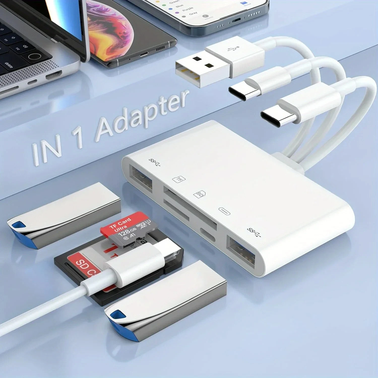 5-in-3 USB 3.0 허브 USB C 도킹 스테이션 유형 C 허브 분배기(충전 포트 포함) PC 노트북 Macbook Pro iPhone용 OTG 어댑터