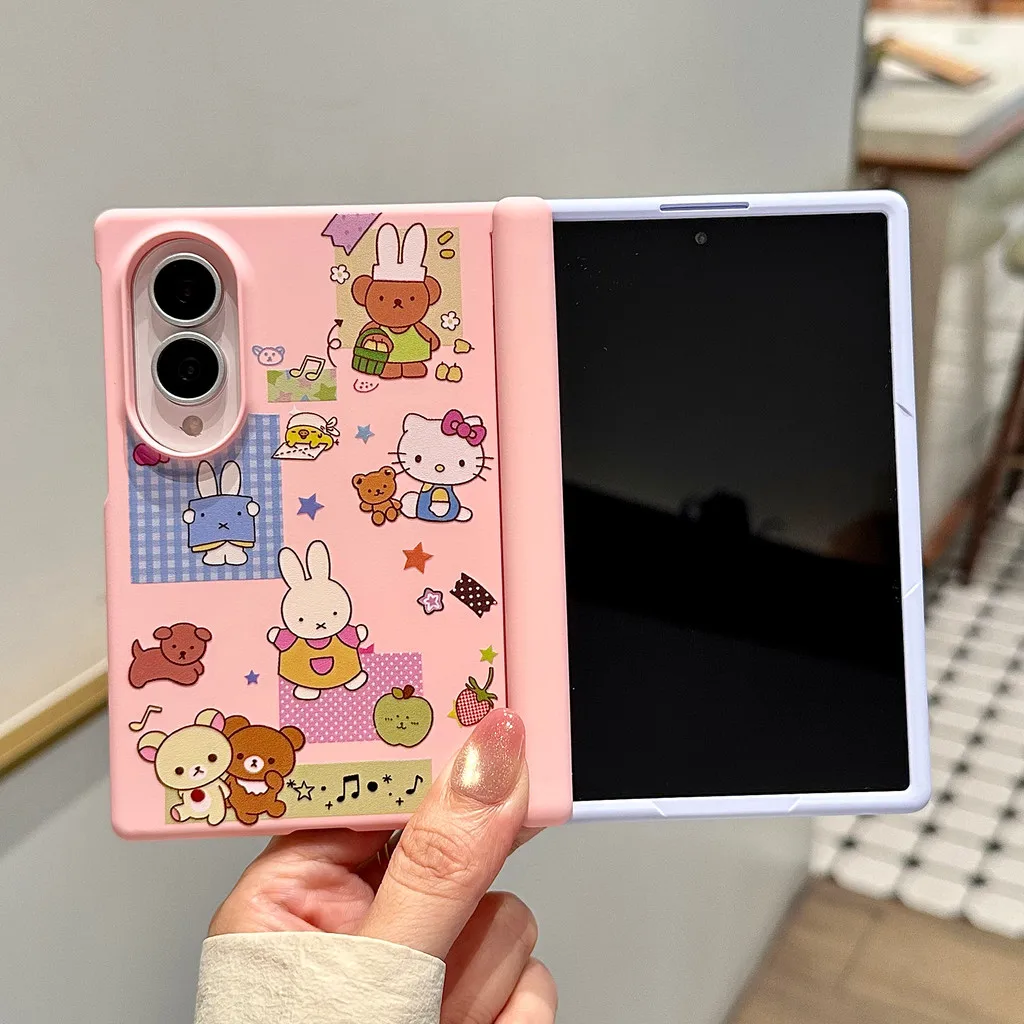 PC Hard Phone Case For Samsung Galaxy Z Fold 8 Wide Fold8 Wide 5G Cute Cartoon Protective Cover With Chain