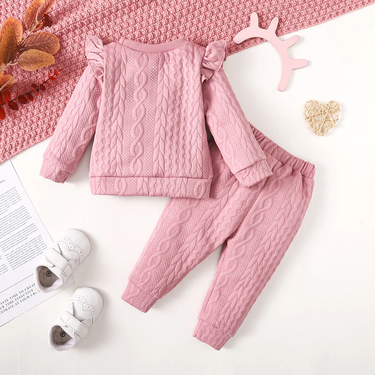 0-24 Months Baby Girl Set Solid Color Twist Bar Tops+Long Pants 2pc/Set Baby Girl Spring Autumn Fashion Set Toddlers' Clothing
