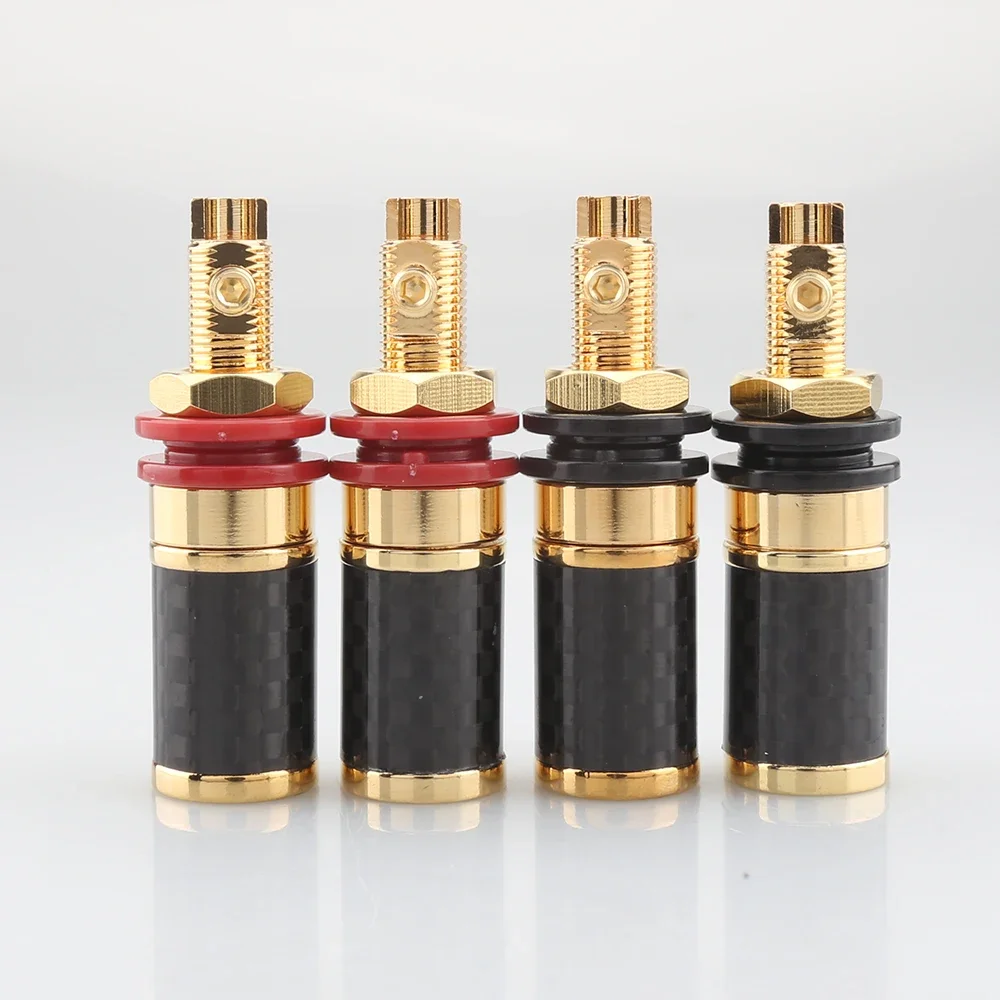 4PCS Audiocrast CF45G/R Carbon Fiber Binding Post Gold / Rhodium-plated Terminal Banana Plug Jack Internal Line Interface