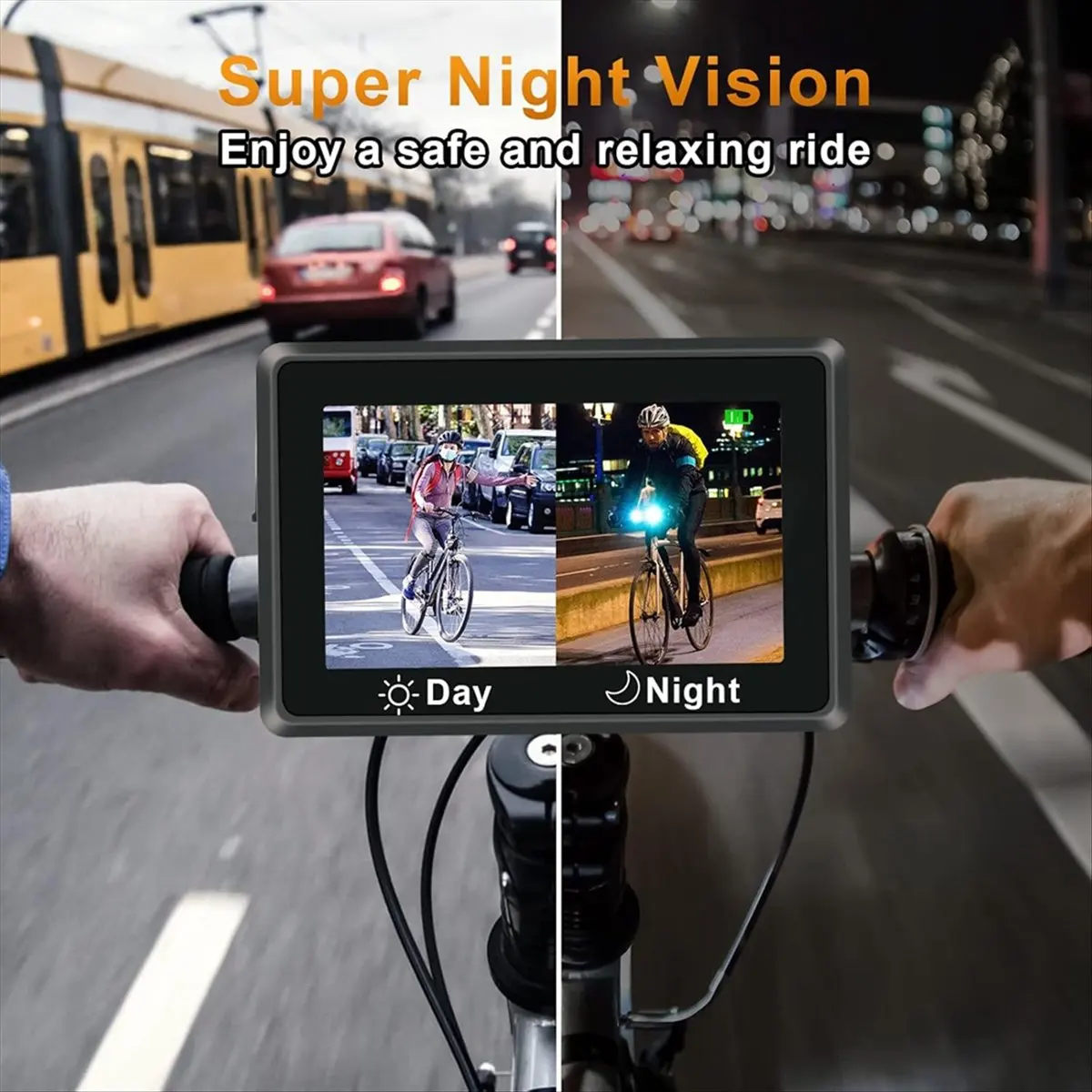 كاميرا الرؤية الخلفية للدراجة ONGE 1080P مع شاشة 4.3 بوصة، مرآة دراجة للرؤية الليلية للدراجة الإلكترونية ودراجات الجبلية والطرق