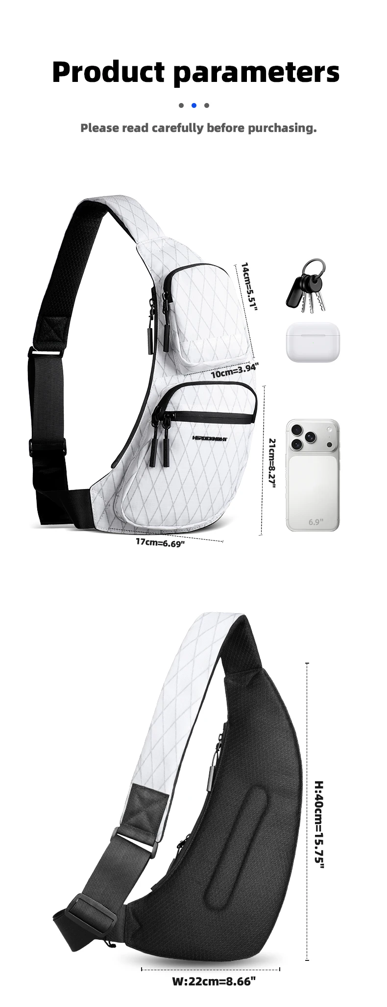 HK Modische, leichte Umhängetasche, hochwertige, wasserdichte X-Pac Herren-Brusttasche, Schultertasche für Pendler, Radfahrer und Reisende – Detail 2