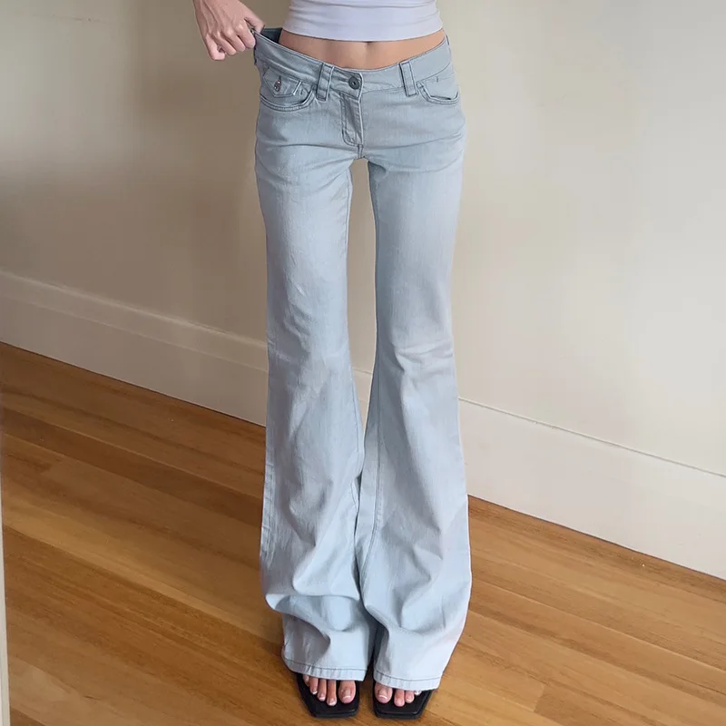 

Джинсы-клеш в стиле ретро Y2K с низкой посадкой, американский крой, облегающие, повседневные, базовые брюки