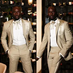 Luxury Champagne Men's Suits Male Clothing New Style Wedding 2 Piece Notch Lapel Single Breasted Elegant Groom Fill Set Costume