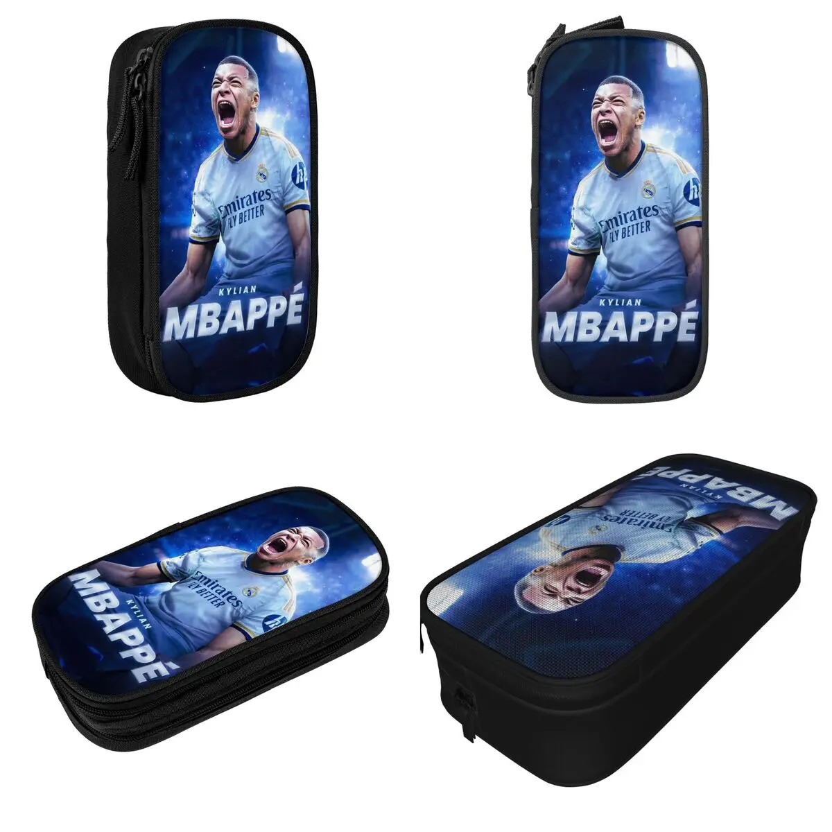 Kapasitas besar KM Mbappe pensil sepak bola kantong Merch Double Layer kipas sepak bola Pencilcase tas Makeup hadiah kejutan