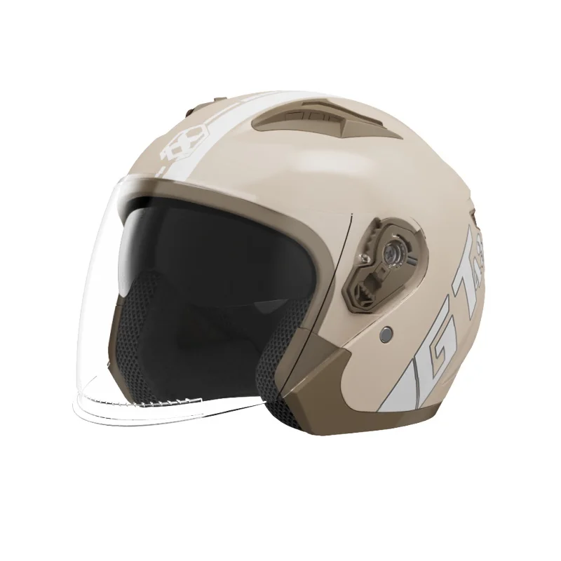 

Winter Warm Motorcycle Helmet Electric Car Half Helmet with Visor ABS Material XL Size Four Seasons Safety Women Milk Tea GT
