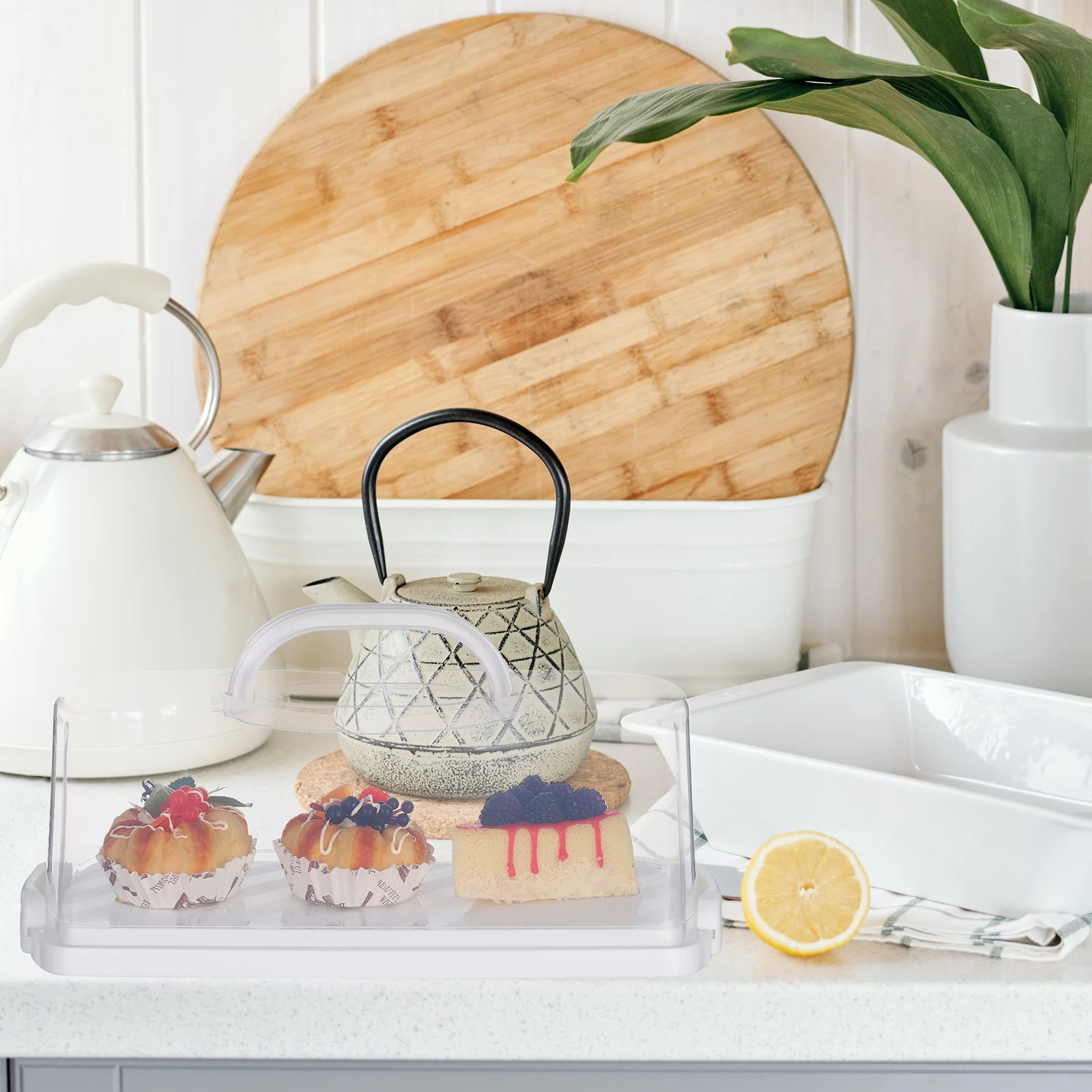 Caja de pan Rectangular con tapa transparente, contenedor de almacenamiento hermético portátil para pasteles, pan, aperitivos, diseño minimalista elegante