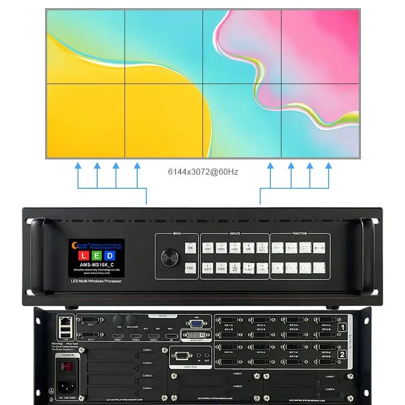 MS16K_C 16K todo en uno procesador de empalmador de pared de vídeo Led salida multiWindows 16 DVI similar a CL9000 para pantalla de escenario Led