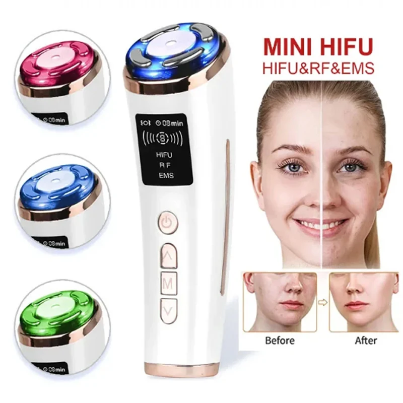 جديد الموجات فوق الصوتية عالية التردد الوجه الجلد رفع تجديد الأحمر/الأزرق نظرية الضوء EMS ثبات جهاز تدليك شد الوجه #1